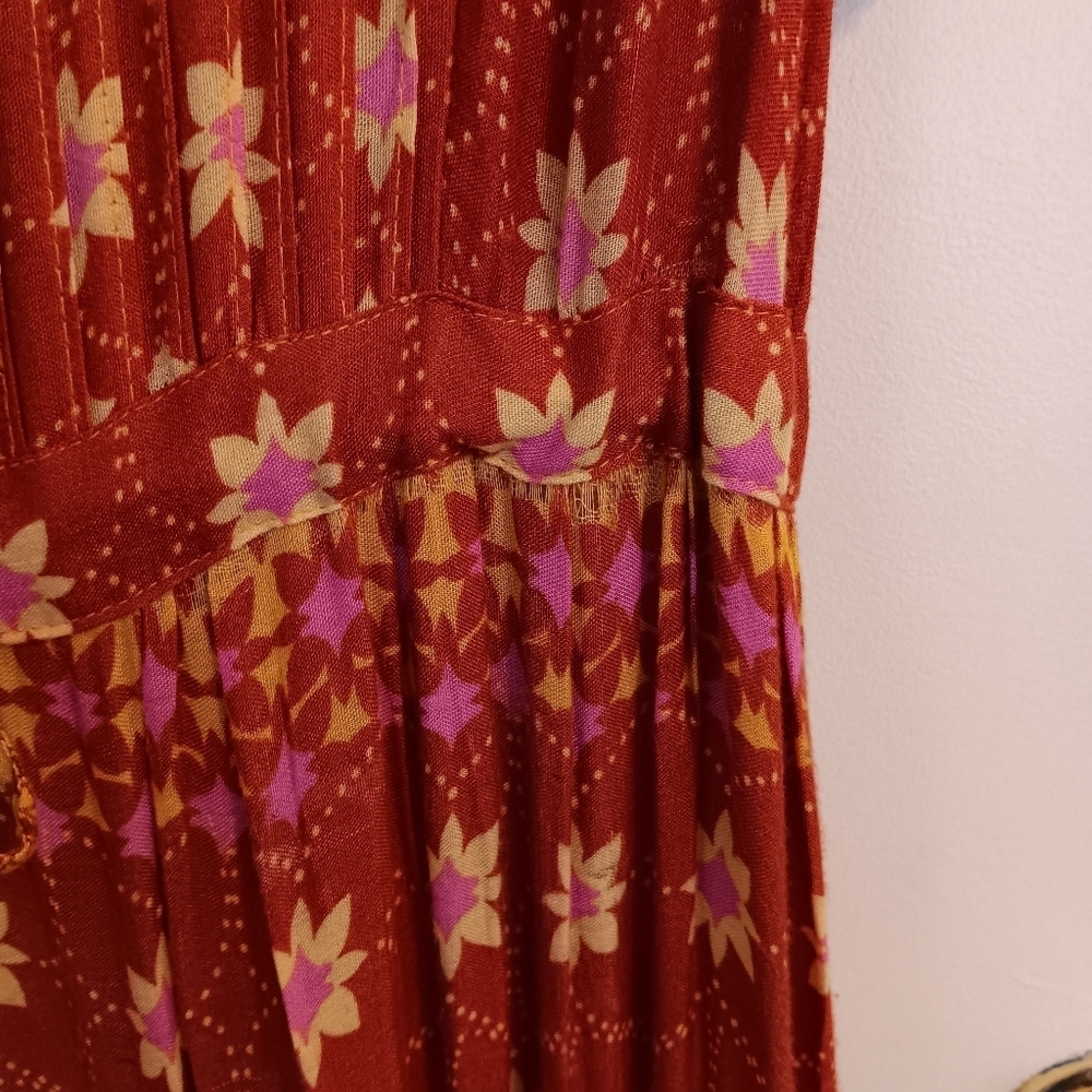 Free People Floral Rare Feelings Maxi Dress Orange & Fuchsia Boho Print Gauze - Picture 13 of 13